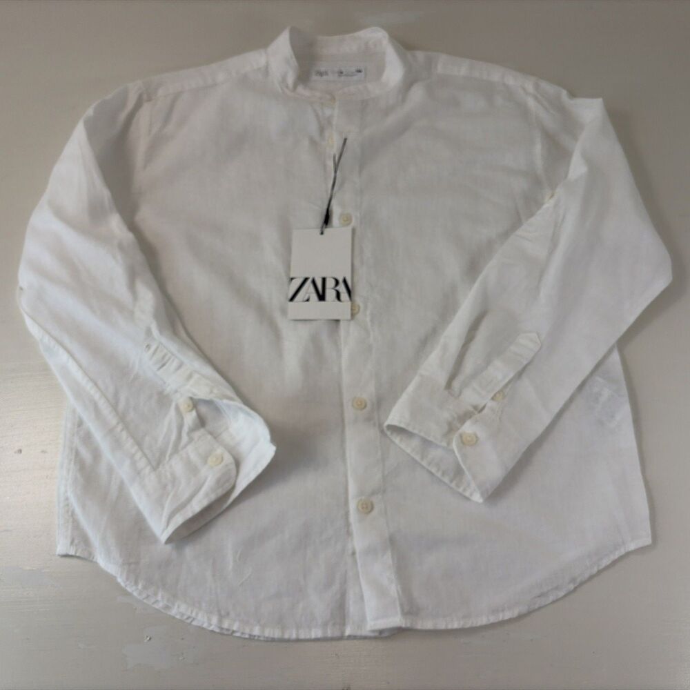 ZARA Kids Boys Formal White Solid Long Sleeve Collared Button-Up Shirt Size 9